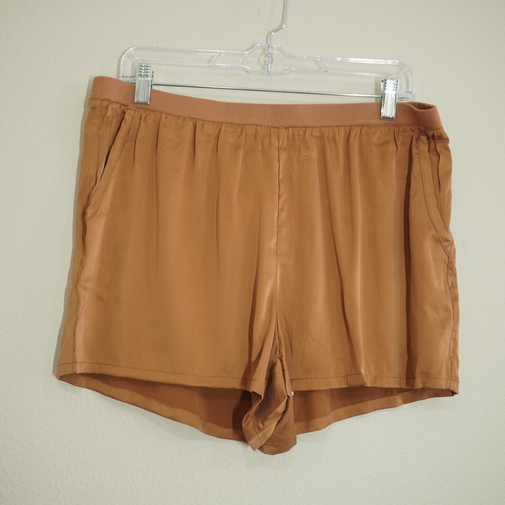Haven Well Within Size Large Washable Silk Shorts Brown Elastic Waist Pockets
